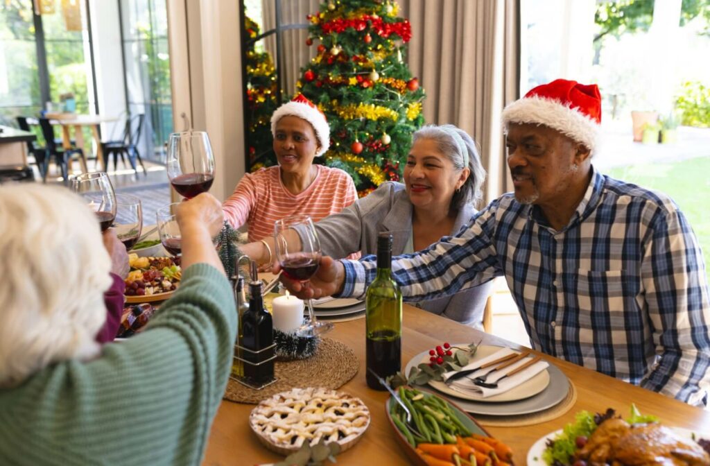 senior enjoying a heart healthy holiday dinner together.