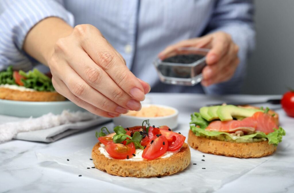 A senior prepares a heart-friendly meal for themselves.